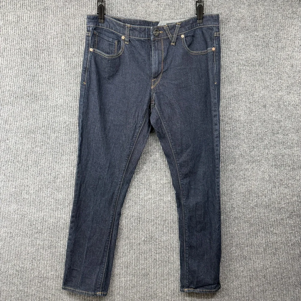 Volcom Vorta Jeans Mens 34 (35x30 ACTUAL) Slim Straight Blue Denim Dark Wash